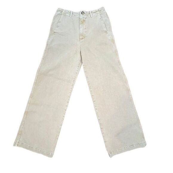 ZARA Khaki Denim Tan Wide Leg Women's Pants Trousers Size 6 - Picture 1 of 10